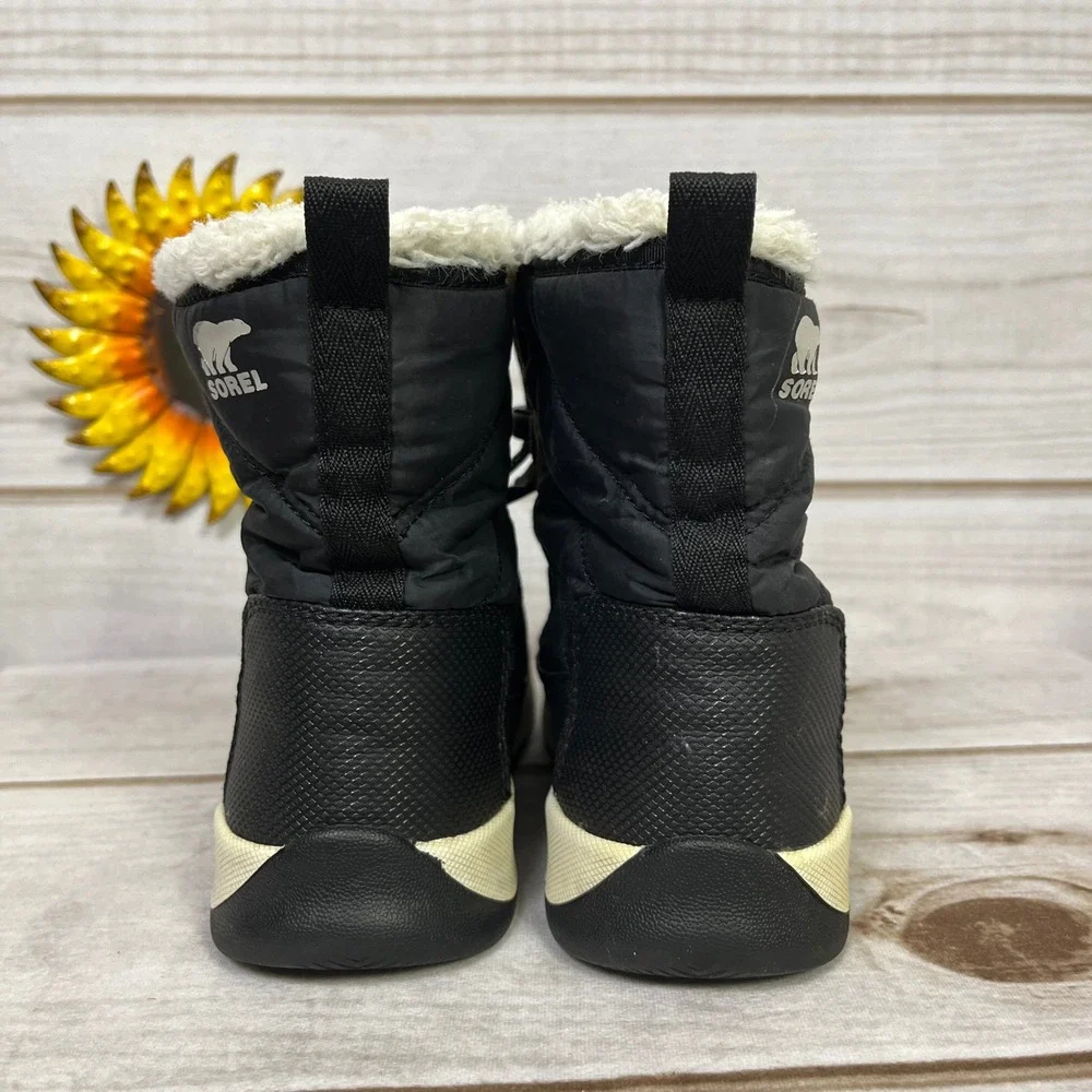 Sorel Kids Black Waterproof Winter Snow Boots‎ Fur Lined Lace Up Size 3